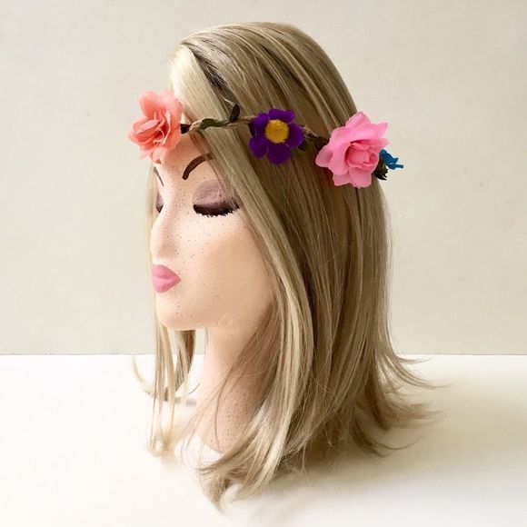 Floral Crown, Twine & Silk Floral on Twisted Wire - Picture 2 of 4